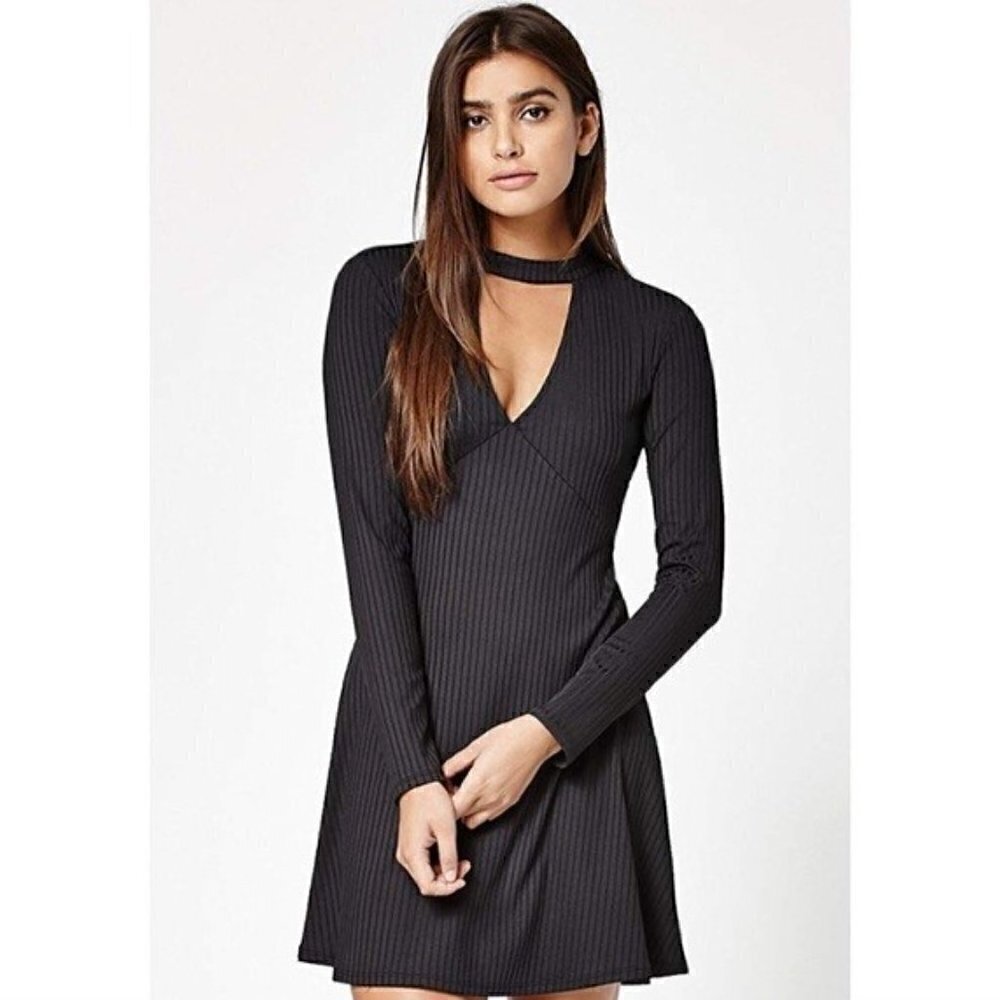 Kendall & Kylie Ribbed Choker Dress in Black Size S